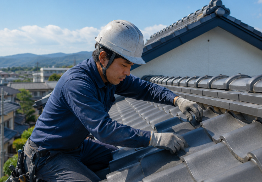 自社職人による屋根の施工作業